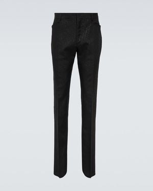 Tom Ford Atticus Striped Mohair-Blend Jacquard Slim Trousers - Black