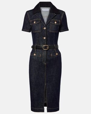 Self-Portrait Belted Denim Midi Dress - Blue