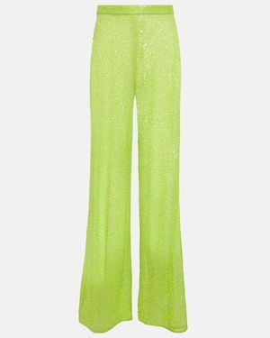 Self-Portrait Wide-Leg Sequined Trousers - Green