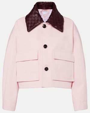 Bottega Veneta Cropped Leather-Trimmed Cotton Twill Jacket - Pink