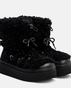 Tory Burch Mellow Shearling And Suede Lace-Up Boots - Black