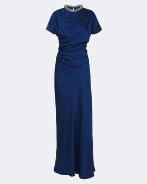 Jonathan Simkhai Eliza Embellished Draped Satin Gown - Blue