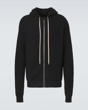 Rick Owens Ribbed-Knit Virgin Wool Hoodie - Black