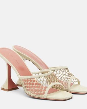 AMINA MUADDI Lupita Leather-Trimmed Sandals - Pink