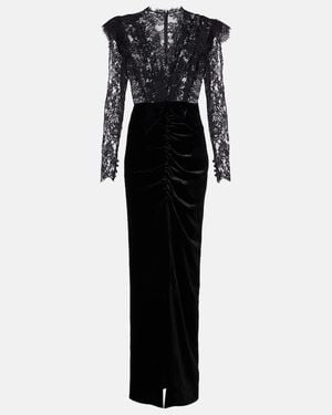 Alessandra Rich Lace-Velvet Gown - Black