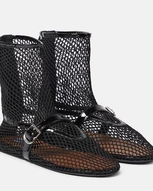 Alaïa Fishnet Leather-Trimmed Ankle Boots - Black