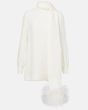 Valentino Feather-Trimmed Silk Top - White