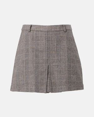 Self-Portrait Checked Cotton And Linen Skort - Grey