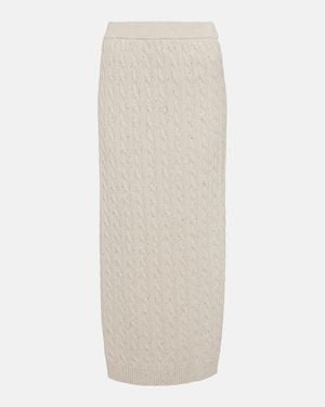 Brunello Cucinelli Knit Cotton-Blend Midi Skirt - White