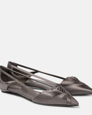 Prada Satin Cut-Out Ballerinas - Grey