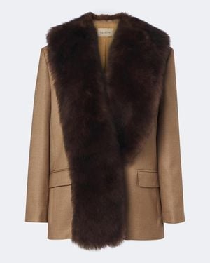 Valentino Garavani Shearling-Trimmed Silk And Wool Jacket - Brown