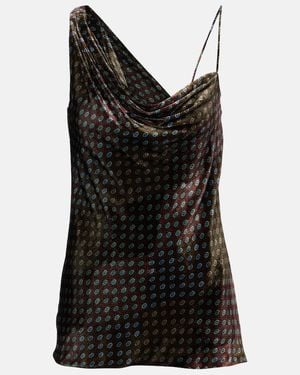Dries Van Noten Draped Printed Velvet Top - Black
