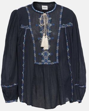 Isabel Marant Silekia Embroidered Cotton Blouse - Blue