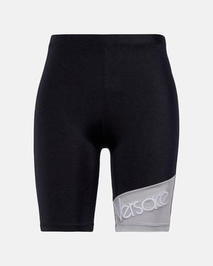 Versace Shorts Ciclistas Bordados Con Logo - Azul