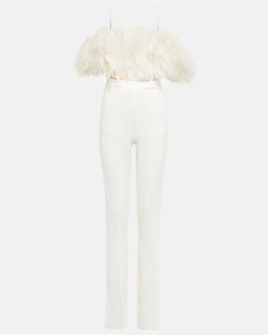David Koma Feather-Trimmed Cady Jumpsuit - White