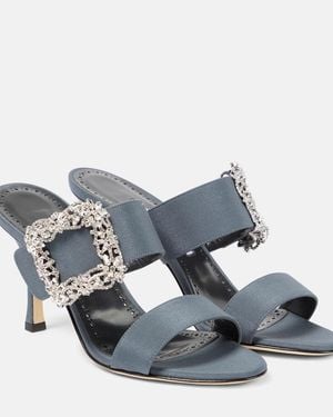 Manolo Blahnik Gable Jewel Embellished Crepe De Chine Sandals - Blue