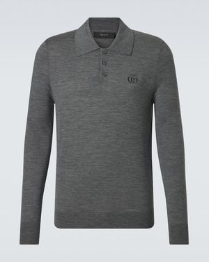 Gucci Double G Wool Polo Sweater - Gray