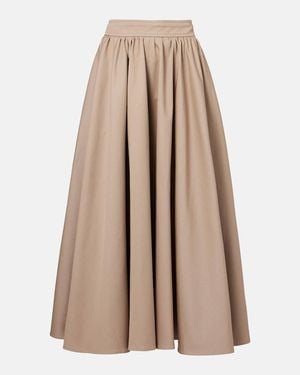 Patou Gathered Cotton Gabardine Midi Skirt - Brown