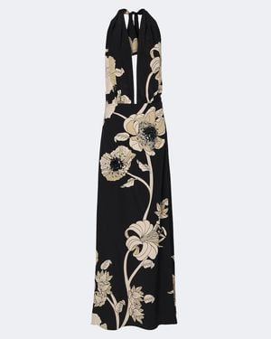 Johanna Ortiz Vestido Largo De Seda Floral - Negro