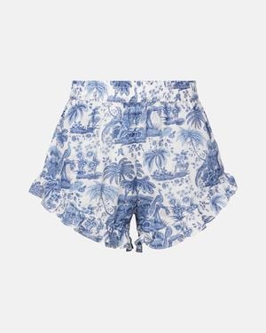 STAUD Boyana Printed Cotton Toile Shorts - Blue