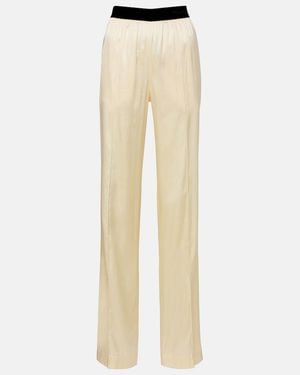 Tom Ford High-Rise Silk-Blend Satin Straight Pants - Natural
