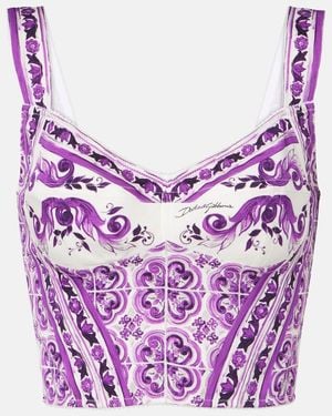 Dolce & Gabbana Maiolica Print Corset Bustier Top - Purple