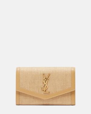 Saint Laurent Uptown Raffia Wallet On Chain - Natural