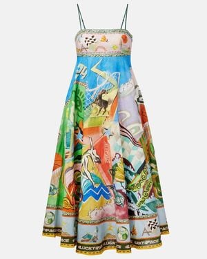 ALÉMAIS Lucky Pace Printed Linen Midi Dress - Blue