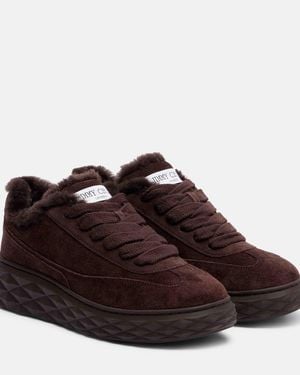 Jimmy Choo Diamond Maxi Shearling-Trimmed Suede Sneakers - Brown