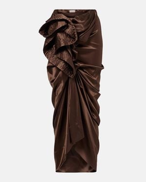 Dries Van Noten Draped Silk-Blend Satin Midi Skirt - Brown