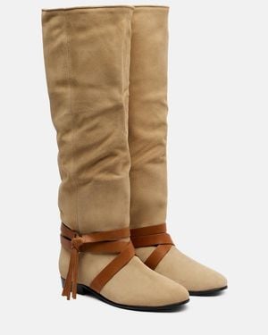 Isabel Marant Silmon Leather-Trimmed Suede Knee-High Boots - Natural