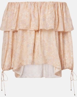 Chloé Floral Silk Charmeuse Top - Natural