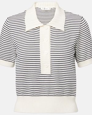 FRAME Striped Cotton Polo Shirt - Metallic
