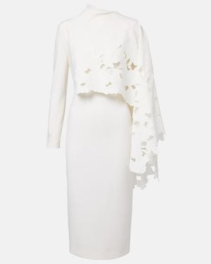 Oscar de la Renta Cape-Detail Wool-Blend Midi Dress - White