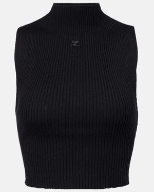 Courreges Ribbed Cotton And Wool Tank Top - Blue