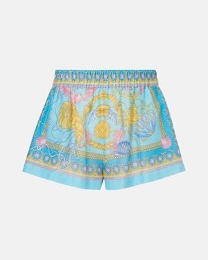 Versace Underwater Barocco Cotton And Silk Shorts - Blue