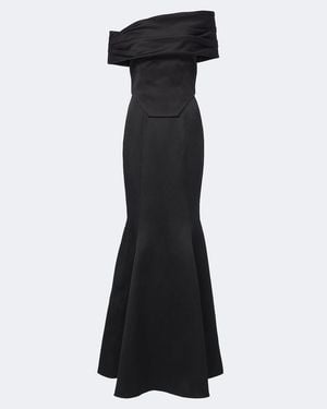 Solace London Abito Lungo Alta Bustier Off-Shoulder - Nero