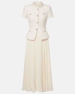 Self-Portrait Pleated Boucle Chiffon Midi Dress - White
