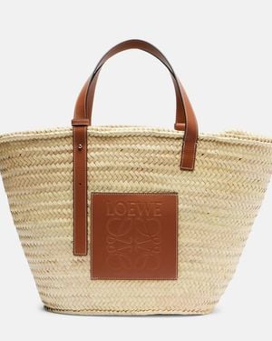 Loewe Anagram Large Leather-Trimmed Basket Bag - Brown