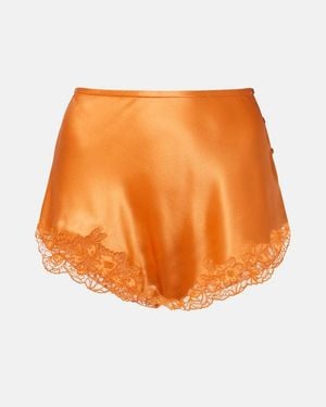 Saint Laurent Lace-Trimmed Silk Crepe Muslin Shorts - Orange