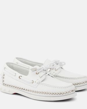 Christian Louboutin Elegant Leather Flat Shoes With Spike Detail For - White