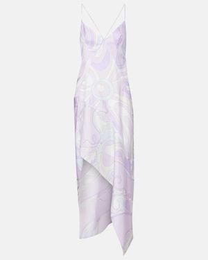 PUCCI Marmo Asymmetric Silk Twill Maxi Dress - Purple