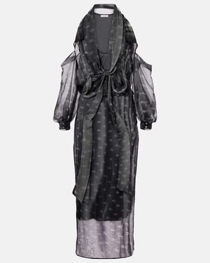 Acne Studios Draped Printed Sheer Jersey Midi Dress - Black