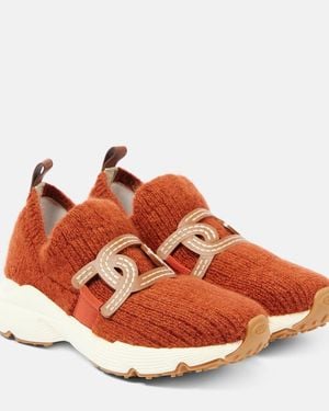 Tod's Kate Leather-Trimmed Slip-On Sneakers - Brown