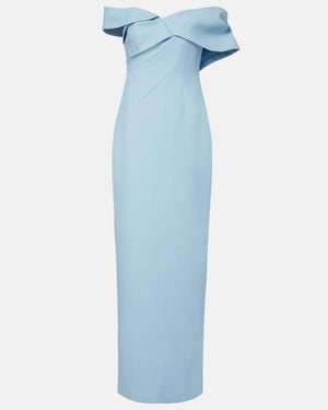 Rachel Gilbert Maddie Draped Off-Shoulder Crepe Gown - Blue