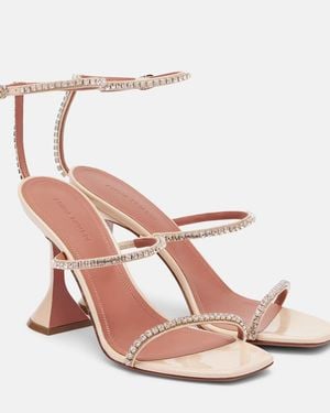 AMINA MUADDI Gilda Embellished Patent Leather Sandals - Pink
