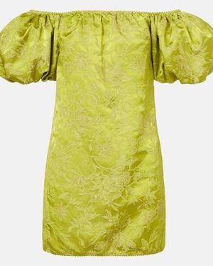Saint Laurent Vestido Corto De Saten Duquesa Floral - Verde