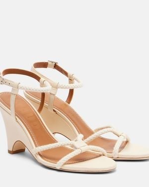 STAUD Eden Rope-Trimmed Leather Wedge Sandals - Metallic