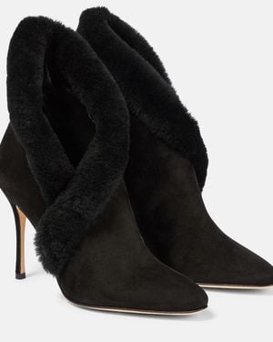 Manolo Blahnik Nestanu 105 Suede Ankle Boots - Black