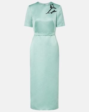 Erdem Floral Belted Duchesse Satin Midi Dress - Green